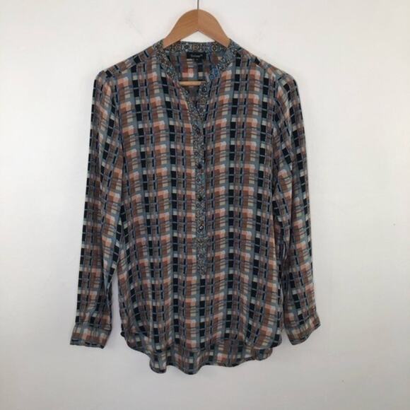 Anthropologie Tolani Silk Plaid Floral Top Blouse Size Small - Picture 1 of 11